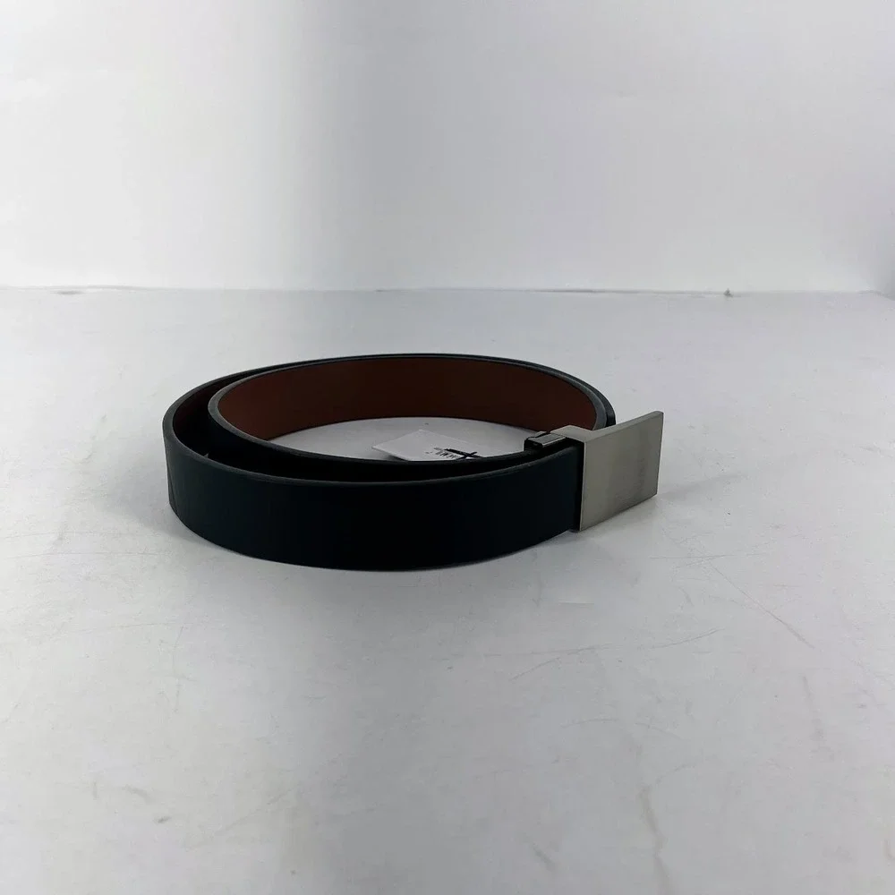 Nordstrom Rack Mens Reversible Belt‎ Black Brown Silver Plaque Buckle NR497347MN